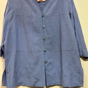 Dressbarn Women's Blue Embroidered Top